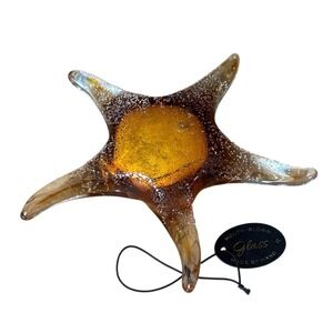 Handmade Art Glass Amber Starfish Speckled Paperweight Coastal Beach Decor NEW